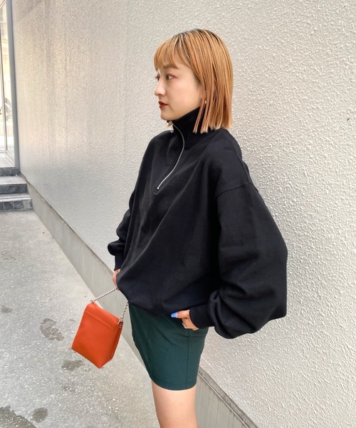 WHO'S WHO gallery（フーズフーギャラリー）の「PERVERTハーフジップ（スウェット・レディース・サックスブルー/グリーン/ブラウン/トップグレー/ブラック/オートミール/ネイビー・FREE）」の15枚目の写真