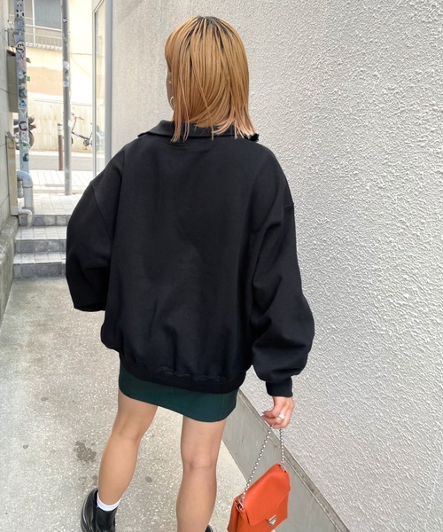 WHO'S WHO gallery（フーズフーギャラリー）の「PERVERTハーフジップ（スウェット・レディース・サックスブルー/グリーン/ブラウン/トップグレー/ブラック/オートミール/ネイビー・FREE）」の16枚目の写真