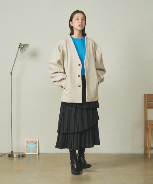 CIAOPANIC（チャオパニック）の「【UNSPARE/アンスペア】ショルダータックジャケット/WEB・一部店舗限定（ノーカラーコート・レディース・ベージュ/モカ・FREE）」の17枚目の写真