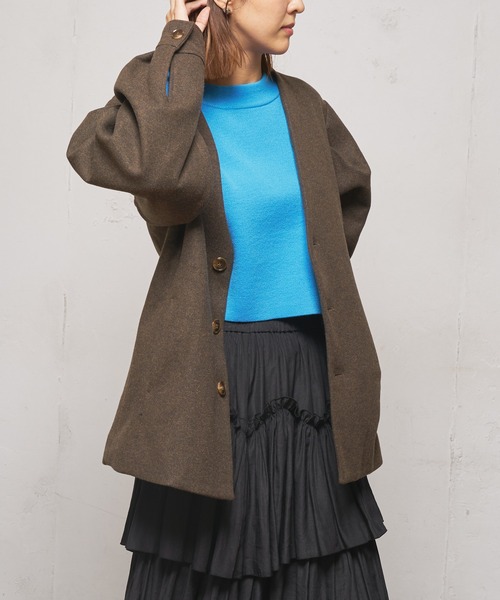 CIAOPANIC（チャオパニック）の「【UNSPARE/アンスペア】ショルダータックジャケット/WEB・一部店舗限定（ノーカラーコート・レディース・ベージュ/モカ・FREE）」の22枚目の写真