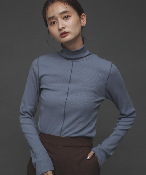 SENSE OF PLACE by URBAN RESEARCH（センスオブプレイスバイアーバンリサーチ）の「『UR TECH』 リブハイネックトップ（Tシャツ/カットソー・レディース・ブラック/アイボリー/ライトブルー・ONE）」の4枚目の写真