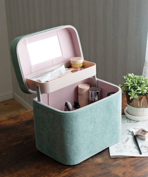 VitaFelice(ヴィータフェリーチェ)の「コーデュロイメイクボックス(ワイドトレイ)(収納グッズ・レディース・ブラック/ワイン/ピンク/グリーン・FREE)」の3枚目の写真