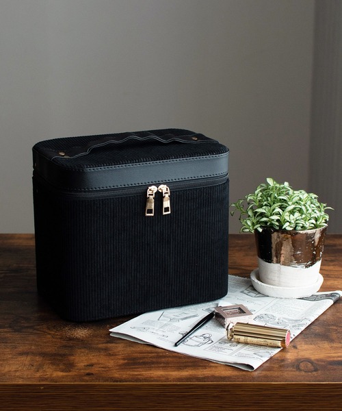 VitaFelice(ヴィータフェリーチェ)の「コーデュロイメイクボックス(ワイドトレイ)(収納グッズ・レディース・ブラック/ワイン/ピンク/グリーン・FREE)」の2枚目の写真