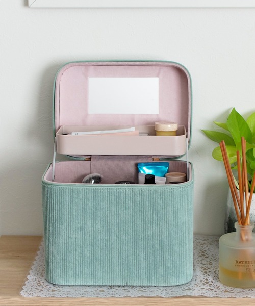 VitaFelice(ヴィータフェリーチェ)の「コーデュロイメイクボックス(ワイドトレイ)(収納グッズ・レディース・ブラック/ワイン/ピンク/グリーン・FREE)」の5枚目の写真