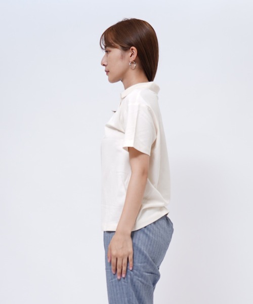 GIORDANO（ジョルダーノ）の「[ GIORDANO ] ルーズシルエットポロシャツ（半袖）（ポロシャツ・レディース・ライトピンク/アイボリー・MEDIUM/SMALL/LARGE/X-LARGE）」の7枚目の写真