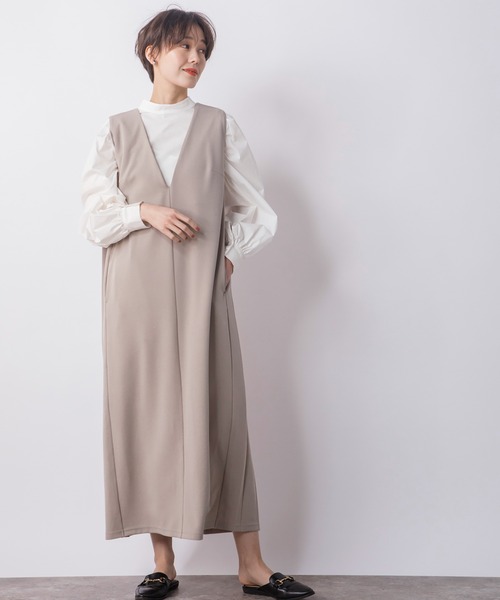 CIENA(シエナ)の「バックプリーツロングジャンスカ(ジャンパースカート・レディース・ライトグレー/ベージュ/ブラック・FREE)」の17枚目の写真