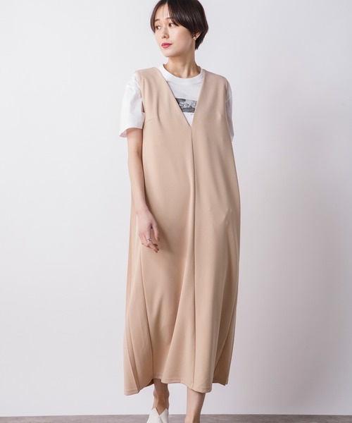 CIENA(シエナ)の「バックプリーツロングジャンスカ(ジャンパースカート・レディース・ライトグレー/ベージュ/ブラック・FREE)」の4枚目の写真