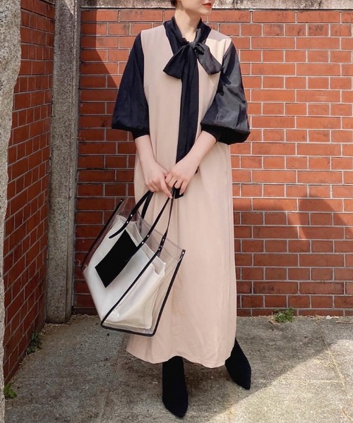 CIENA(シエナ)の「バックプリーツロングジャンスカ(ジャンパースカート・レディース・ライトグレー/ベージュ/ブラック・FREE)」の6枚目の写真