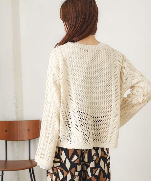 SENSE OF PLACE by URBAN RESEARCH（センスオブプレイスバイアーバンリサーチ）の「キーネックメッシュセーター（ニット/セーター・レディース・ブラック/イエロー/オフホワイト・ONE）」の7枚目の写真