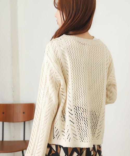 SENSE OF PLACE by URBAN RESEARCH（センスオブプレイスバイアーバンリサーチ）の「キーネックメッシュセーター（ニット/セーター・レディース・ブラック/イエロー/オフホワイト・ONE）」の8枚目の写真