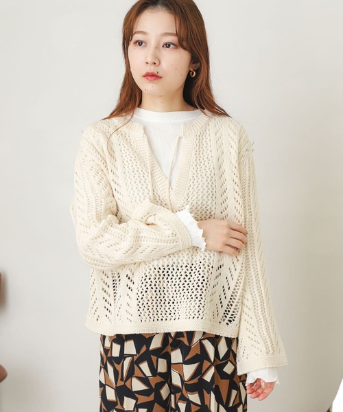 SENSE OF PLACE by URBAN RESEARCH（センスオブプレイスバイアーバンリサーチ）の「キーネックメッシュセーター（ニット/セーター・レディース・ブラック/イエロー/オフホワイト・ONE）」の9枚目の写真