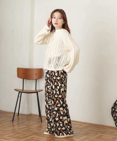 SENSE OF PLACE by URBAN RESEARCH（センスオブプレイスバイアーバンリサーチ）の「キーネックメッシュセーター（ニット/セーター・レディース・ブラック/イエロー/オフホワイト・ONE）」の13枚目の写真