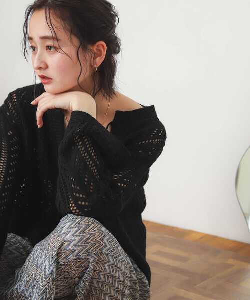 SENSE OF PLACE by URBAN RESEARCH（センスオブプレイスバイアーバンリサーチ）の「キーネックメッシュセーター（ニット/セーター・レディース・ブラック/イエロー/オフホワイト・ONE）」の16枚目の写真