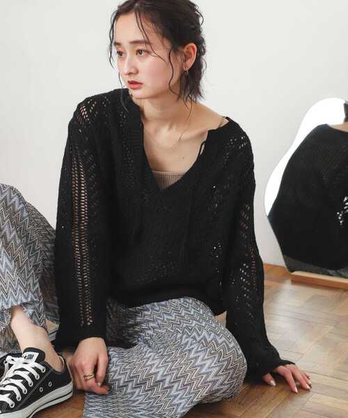 SENSE OF PLACE by URBAN RESEARCH（センスオブプレイスバイアーバンリサーチ）の「キーネックメッシュセーター（ニット/セーター・レディース・ブラック/イエロー/オフホワイト・ONE）」の17枚目の写真