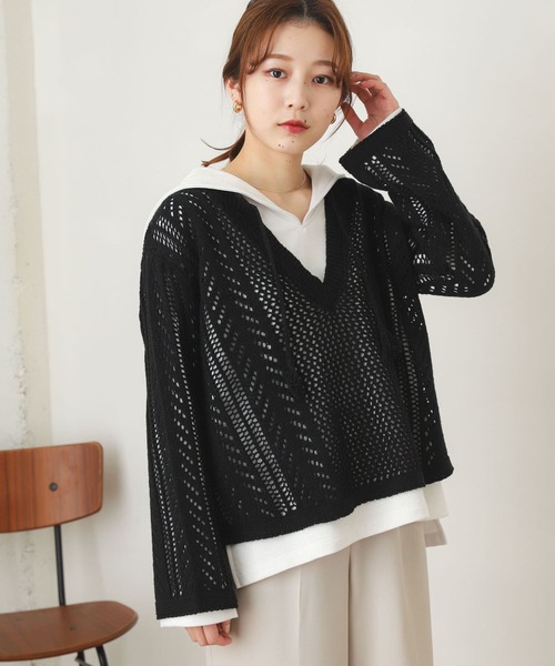 SENSE OF PLACE by URBAN RESEARCH（センスオブプレイスバイアーバンリサーチ）の「キーネックメッシュセーター（ニット/セーター・レディース・ブラック/イエロー/オフホワイト・ONE）」の21枚目の写真