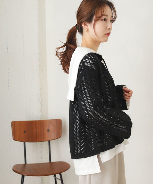 SENSE OF PLACE by URBAN RESEARCH（センスオブプレイスバイアーバンリサーチ）の「キーネックメッシュセーター（ニット/セーター・レディース・ブラック/イエロー/オフホワイト・ONE）」の22枚目の写真