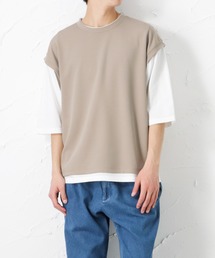 URBAN COLLECTION | ポンチ素材 6分袖フェイクレイヤードベストTシャツ(Tシャツ/カットソー)