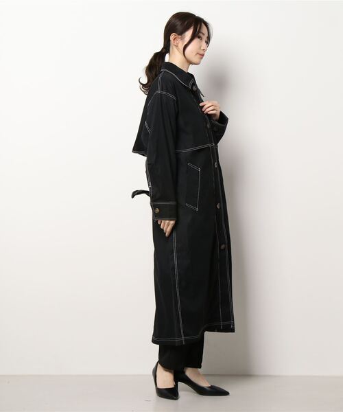 STYLEBLOCK（スタイルブロック）の「シャークスキン配色ステッチステンカラーコート（ステンカラーコート・レディース・ベージュ/ブラック/オリーブ/ホワイト系その他・M）」の6枚目の写真