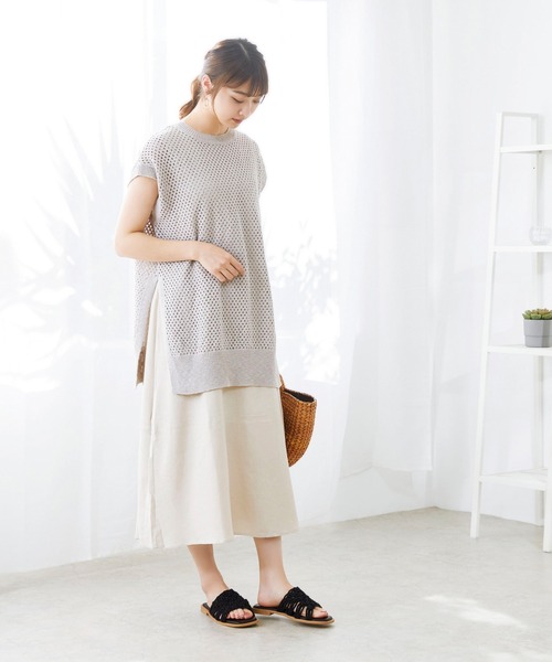 スクエアトゥ編み込みフラットサンダル（サンダル）｜menue