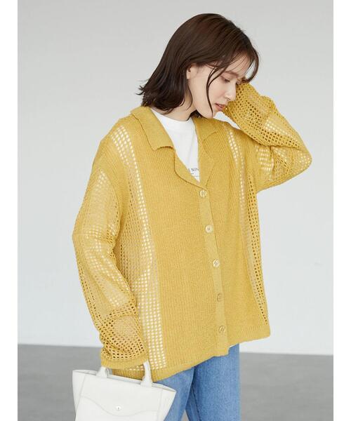 Green　Parks（グリーンパークス）の「すかし柄衿付きニットカーデ（カーディガン/ボレロ・レディース・イエロー/ダークグレー/ライトベージュ・FREE）」の5枚目の写真