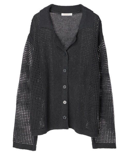 Green　Parks（グリーンパークス）の「すかし柄衿付きニットカーデ（カーディガン/ボレロ・レディース・イエロー/ダークグレー/ライトベージュ・FREE）」の2枚目の写真