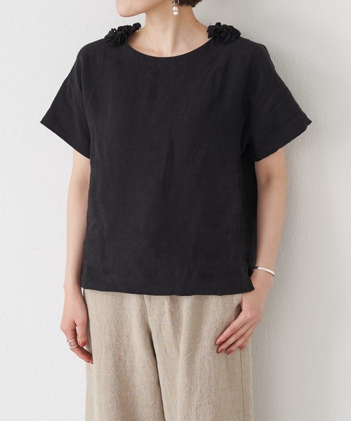 BEARDSLEY（ビアズリー）の「モチーフの取り外し可 前後着用可 着回し力の高い1着 花モチーフブラウス（シャツ/ブラウス・レディース・ブラック/アイボリー・FREE）」の15枚目の写真