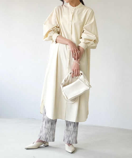 IAMUSE(アイアミューズ)の「【IAMUSE】スタンドカラーシャツワンピース S0661(シャツワンピース・レディース・ホワイト/ライトブルー/クリーム・FREE)」の1枚目の写真