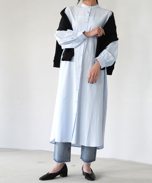 IAMUSE(アイアミューズ)の「【IAMUSE】スタンドカラーシャツワンピース S0661(シャツワンピース・レディース・ホワイト/ライトブルー/クリーム・FREE)」の3枚目の写真