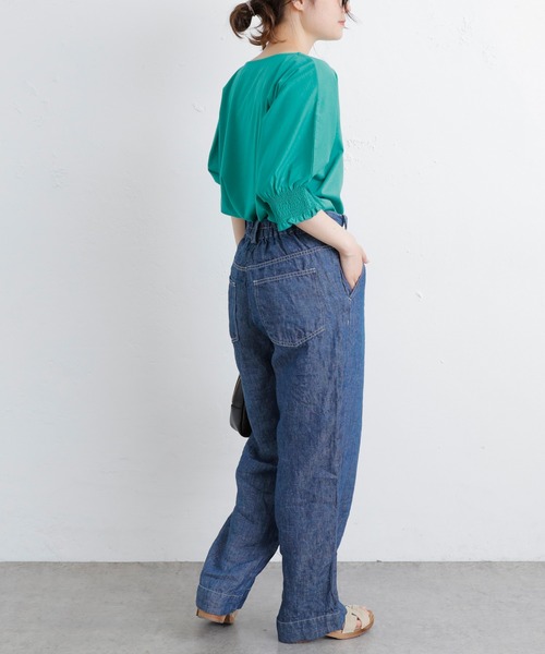 PUAL CE CIN（ピュアルセシン）の「シルケット袖シャーリングTシャツ（Tシャツ/カットソー・レディース・ブラック/ピンク/ブルー/グリーン・FREE）」の10枚目の写真