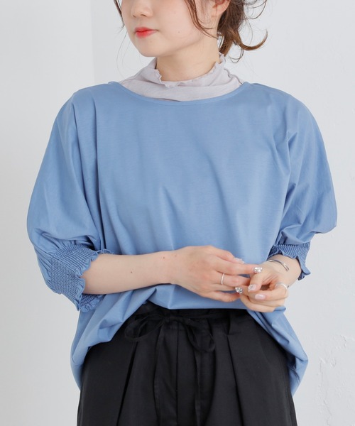 PUAL CE CIN（ピュアルセシン）の「シルケット袖シャーリングTシャツ（Tシャツ/カットソー・レディース・ブラック/ピンク/ブルー/グリーン・FREE）」の12枚目の写真