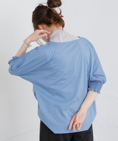 PUAL CE CIN（ピュアルセシン）の「シルケット袖シャーリングTシャツ（Tシャツ/カットソー・レディース・ブラック/ピンク/ブルー/グリーン・FREE）」の13枚目の写真