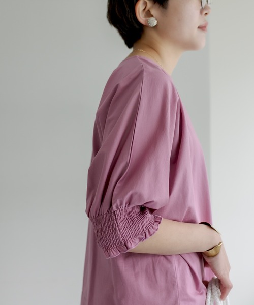 PUAL CE CIN（ピュアルセシン）の「シルケット袖シャーリングTシャツ（Tシャツ/カットソー・レディース・ブラック/ピンク/ブルー/グリーン・FREE）」の15枚目の写真