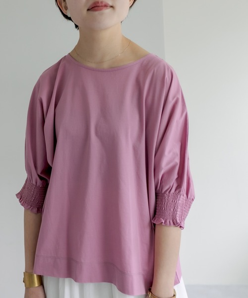 PUAL CE CIN（ピュアルセシン）の「シルケット袖シャーリングTシャツ（Tシャツ/カットソー・レディース・ブラック/ピンク/ブルー/グリーン・FREE）」の14枚目の写真