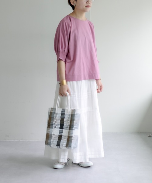 PUAL CE CIN（ピュアルセシン）の「シルケット袖シャーリングTシャツ（Tシャツ/カットソー・レディース・ブラック/ピンク/ブルー/グリーン・FREE）」の16枚目の写真