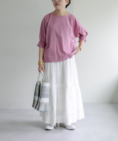 PUAL CE CIN（ピュアルセシン）の「シルケット袖シャーリングTシャツ（Tシャツ/カットソー・レディース・ブラック/ピンク/ブルー/グリーン・FREE）」の17枚目の写真