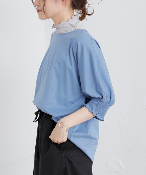 PUAL CE CIN（ピュアルセシン）の「シルケット袖シャーリングTシャツ（Tシャツ/カットソー・レディース・ブラック/ピンク/ブルー/グリーン・FREE）」の21枚目の写真