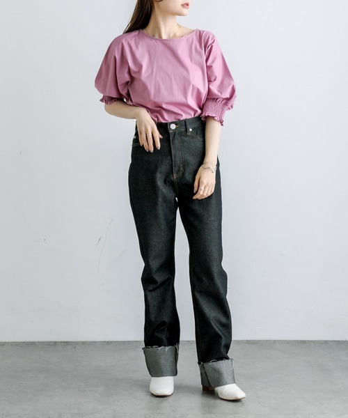 PUAL CE CIN（ピュアルセシン）の「シルケット袖シャーリングTシャツ（Tシャツ/カットソー・レディース・ブラック/ピンク/ブルー/グリーン・FREE）」の20枚目の写真