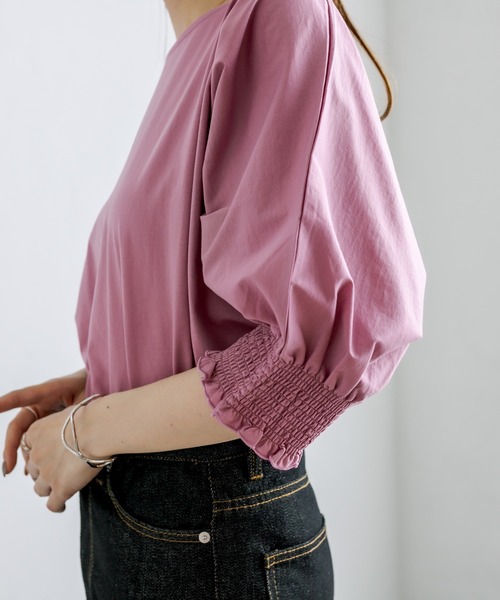 PUAL CE CIN（ピュアルセシン）の「シルケット袖シャーリングTシャツ（Tシャツ/カットソー・レディース・ブラック/ピンク/ブルー/グリーン・FREE）」の18枚目の写真