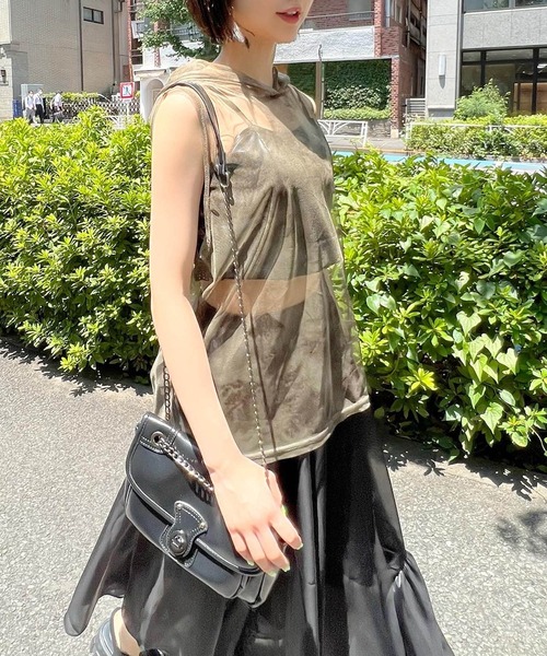 Figments（フィグメンツ）の「シアーフーディ（Tシャツ/カットソー・レディース・ブラック/カーキ・FREE）」の2枚目の写真