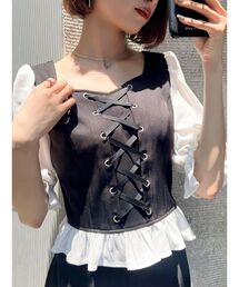 FRONTレースアップブラウス
