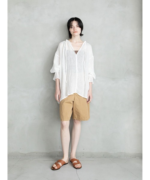 enchainement(アンシェヌマン)の「Cotton Linen Short Pants(その他パンツ・レディース・キャメル/オフホワイト/ブラック・1/2)」の3枚目の写真