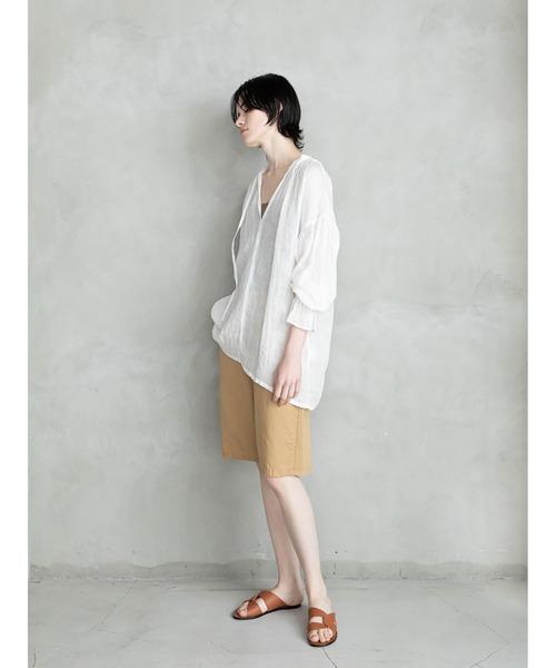 enchainement(アンシェヌマン)の「Cotton Linen Short Pants(その他パンツ・レディース・キャメル/オフホワイト/ブラック・1/2)」の11枚目の写真