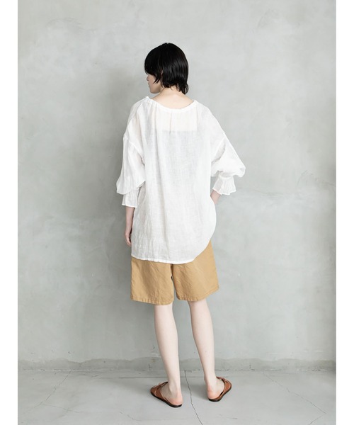 enchainement(アンシェヌマン)の「Cotton Linen Short Pants(その他パンツ・レディース・キャメル/オフホワイト/ブラック・1/2)」の12枚目の写真