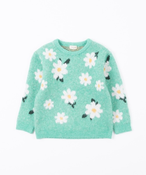 trois lapins kp(トロワラパンケーピー)の「花柄ジャガード編みセーター(140~150cm)(ニット/セーター・キッズ・グリーン/ブラック・140cm/150cm)」の2枚目の写真