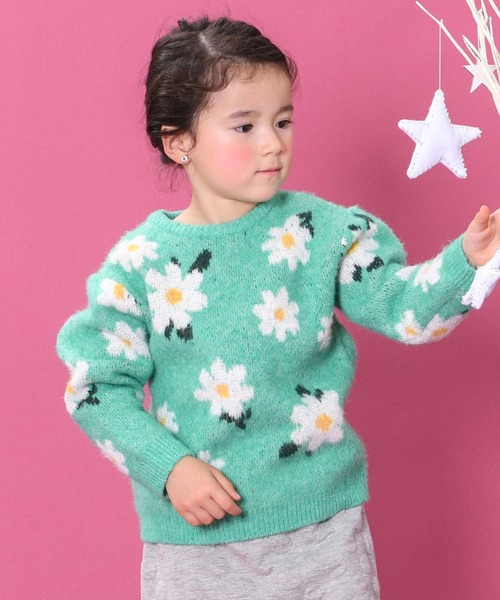 trois lapins kp(トロワラパンケーピー)の「花柄ジャガード編みセーター(140~150cm)(ニット/セーター・キッズ・グリーン/ブラック・140cm/150cm)」の8枚目の写真