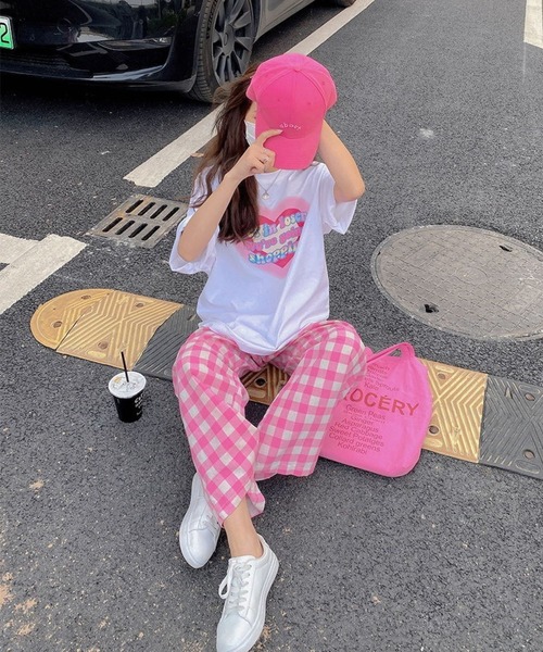 Auntie Rosa(アンティローザ)の「ギンガムチェックルーズパンツ(スラックス・レディース・ピンク/ブルー・FREE)」の2枚目の写真
