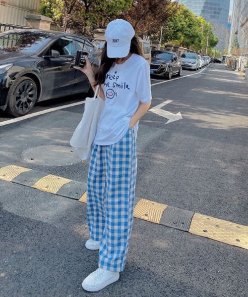 Auntie Rosa(アンティローザ)の「ギンガムチェックルーズパンツ(スラックス・レディース・ピンク/ブルー・FREE)」の4枚目の写真