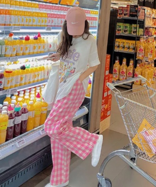 Auntie Rosa(アンティローザ)の「ギンガムチェックルーズパンツ(スラックス・レディース・ピンク/ブルー・FREE)」の3枚目の写真