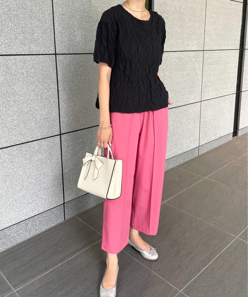 StyleSea(スタイルシー)の「クールタッチセンタータックストレッチストレートパンツ(スラックス・レディース・ブラック/ベージュ/カーキ/ピンク・FREE)」の6枚目の写真