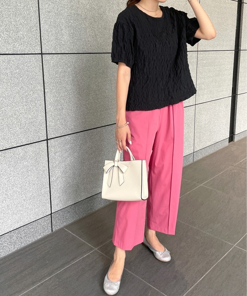 StyleSea(スタイルシー)の「クールタッチセンタータックストレッチストレートパンツ(スラックス・レディース・ブラック/ベージュ/カーキ/ピンク・FREE)」の8枚目の写真